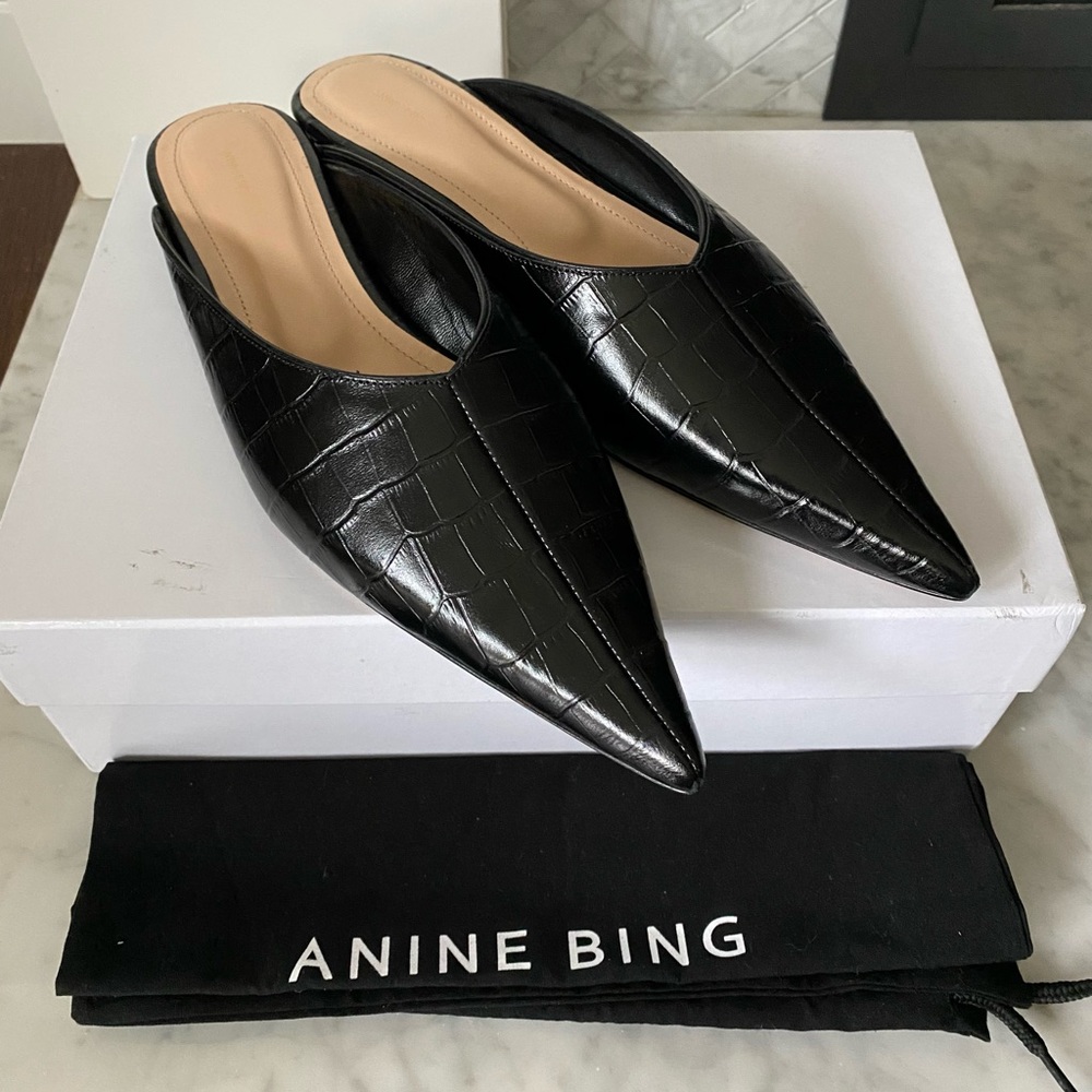 Anine Bing Arielle Croc Mules Black Size 40